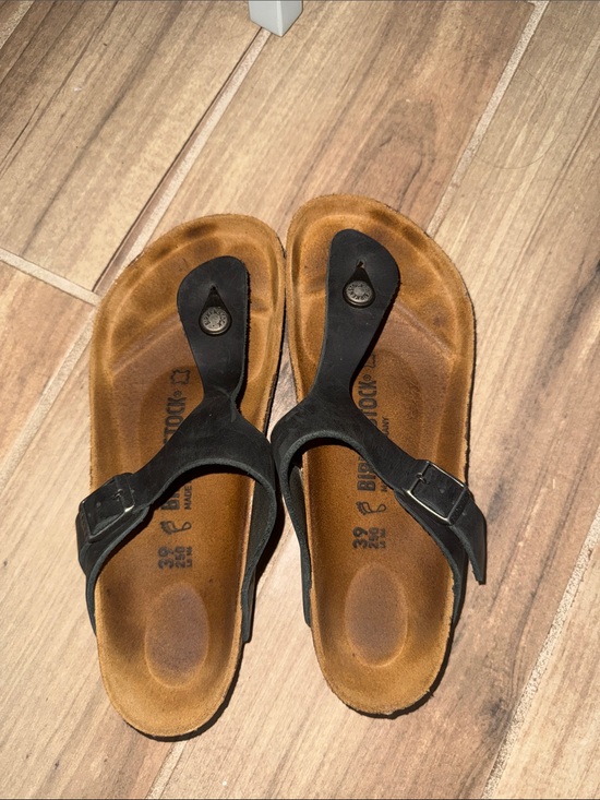 Birkenstock Shoes - Birkenstock Black and Brown Gizeh-Style Contoured Sandals